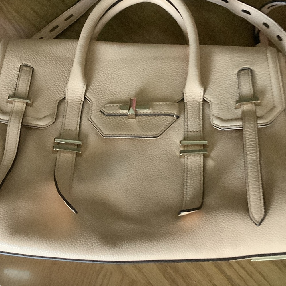 Rebecca Minkoff Cream Pebbled Leather Satchel with gold Hardware